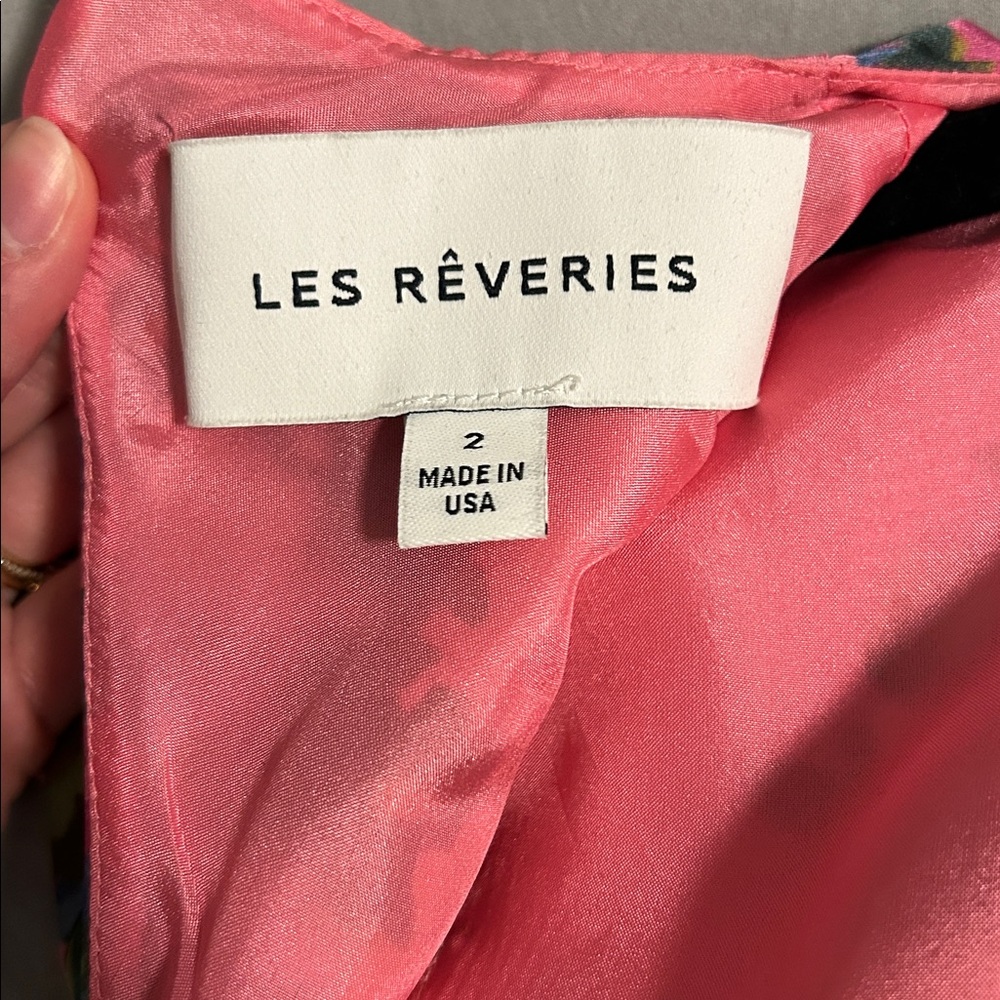 Les Reveries Floral Print Satin Long Sleeve Dress - Picture 3 of 5